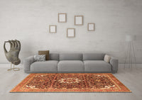 Machine Washable Medallion Orange Traditional Rug, wshtr1232org