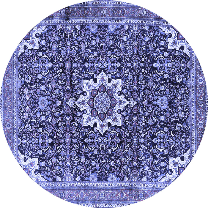 Round Machine Washable Medallion Blue Traditional Rug, wshtr1232blu