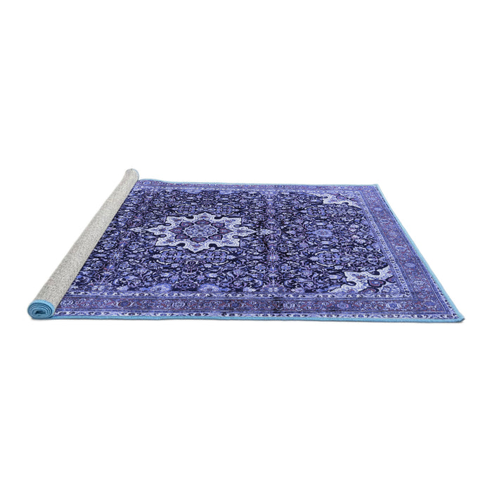 Sideview of Machine Washable Medallion Blue Traditional Rug, wshtr1232blu