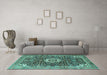 Machine Washable Medallion Turquoise Traditional Area Rugs in a Living Room,, wshtr1232turq