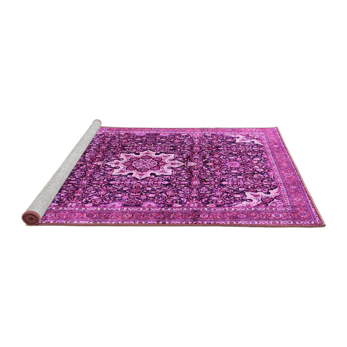 Sideview of Machine Washable Medallion Pink Traditional Rug, wshtr1232pnk