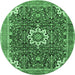 Round Medallion Emerald Green Traditional Rug, tr1232emgrn