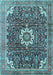 Machine Washable Medallion Light Blue Traditional Rug, wshtr1232lblu