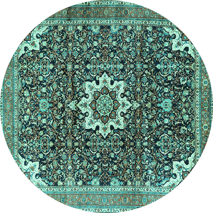 Round Medallion Turquoise Traditional Rug, tr1232turq