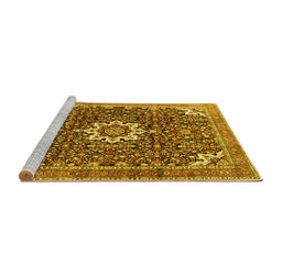 Sideview of Machine Washable Medallion Yellow Traditional Rug, wshtr1232yw