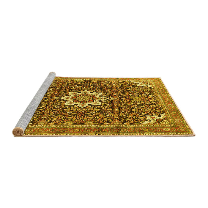 Sideview of Machine Washable Medallion Yellow Traditional Rug, wshtr1232yw