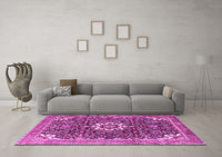 Machine Washable Medallion Pink Traditional Rug, wshtr1232pnk