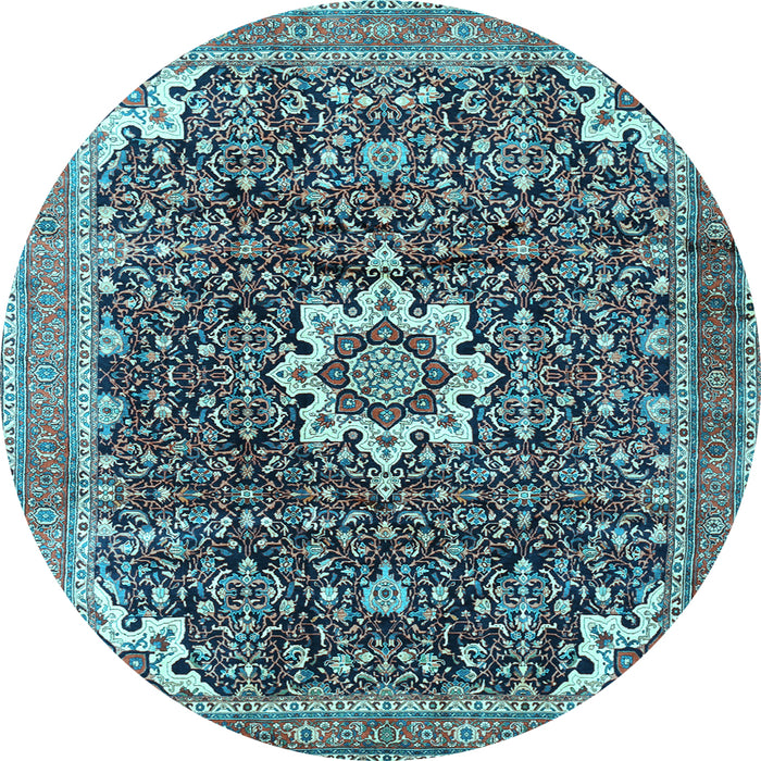 Round Medallion Light Blue Traditional Rug, tr1232lblu