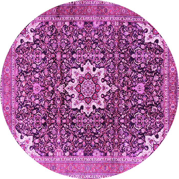 Round Machine Washable Medallion Pink Traditional Rug, wshtr1232pnk