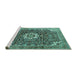 Sideview of Machine Washable Medallion Turquoise Traditional Area Rugs, wshtr1232turq