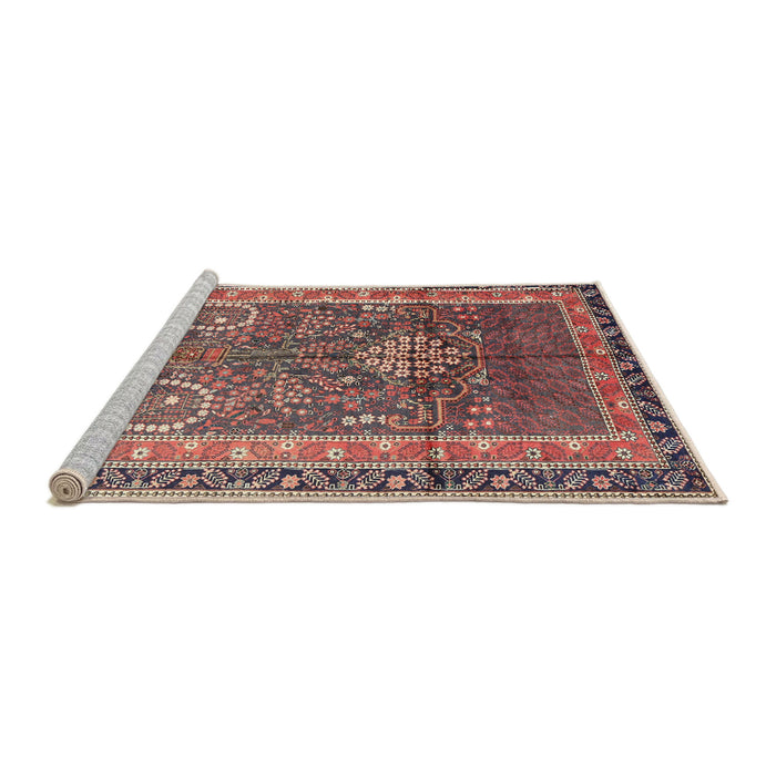 Sideview of Machine Washable Traditional Brown Red Rug, wshtr1233