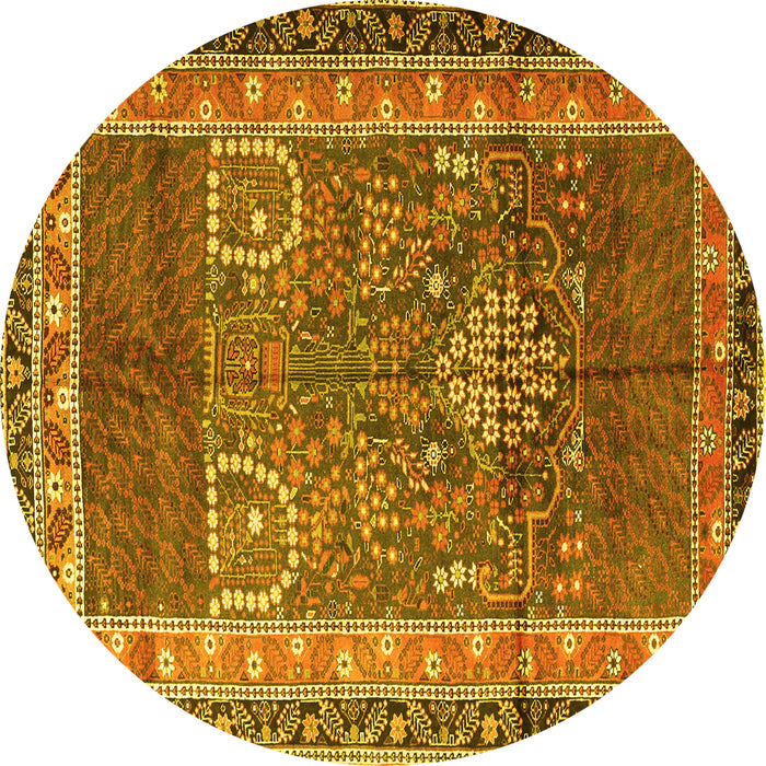 Round Machine Washable Persian Yellow Traditional Rug, wshtr1233yw