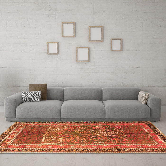 Machine Washable Persian Orange Traditional Area Rugs in a Living Room, wshtr1233org