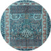 Round Machine Washable Persian Light Blue Traditional Rug, wshtr1233lblu