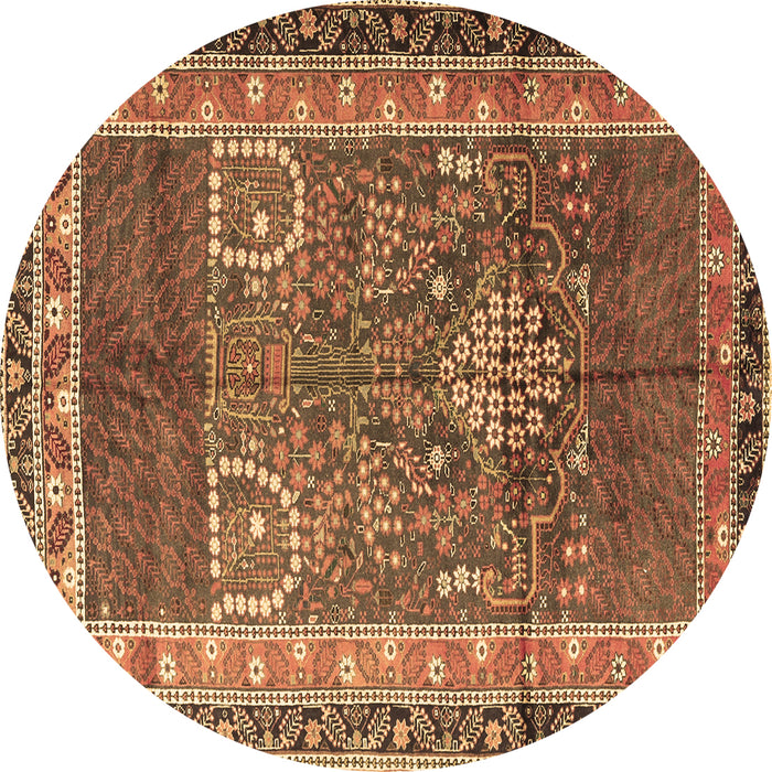 Round Persian Brown Traditional Rug, tr1233brn
