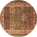 Round Persian Brown Traditional Rug, tr1233brn