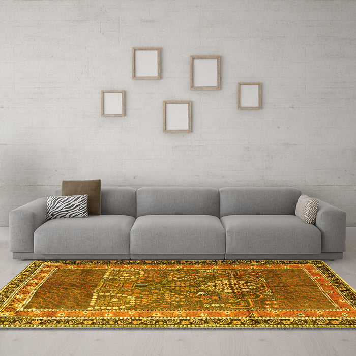 Machine Washable Persian Yellow Traditional Rug in a Living Room, wshtr1233yw