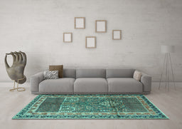 Machine Washable Persian Turquoise Traditional Area Rugs in a Living Room,, wshtr1233turq