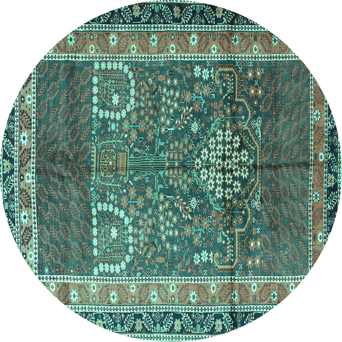 Round Persian Turquoise Traditional Rug, tr1233turq