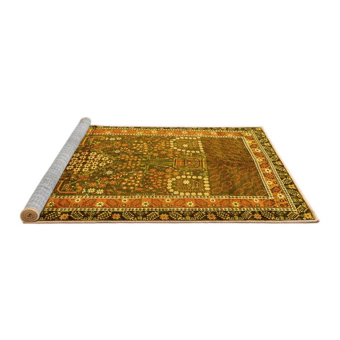 Sideview of Machine Washable Persian Yellow Traditional Rug, wshtr1233yw