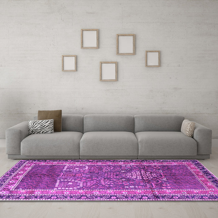 Machine Washable Persian Purple Traditional Area Rugs in a Living Room, wshtr1233pur