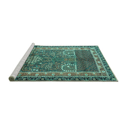 Sideview of Machine Washable Persian Turquoise Traditional Area Rugs, wshtr1233turq