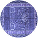 Round Machine Washable Persian Blue Traditional Rug, wshtr1233blu