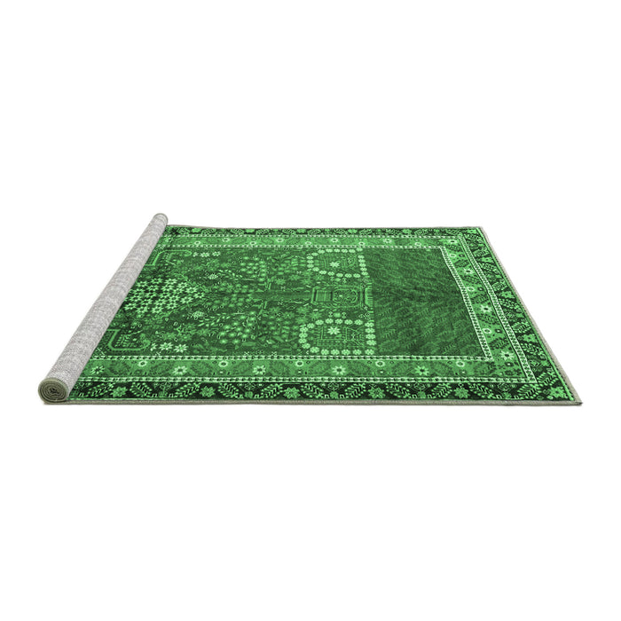 Sideview of Machine Washable Persian Emerald Green Traditional Area Rugs, wshtr1233emgrn