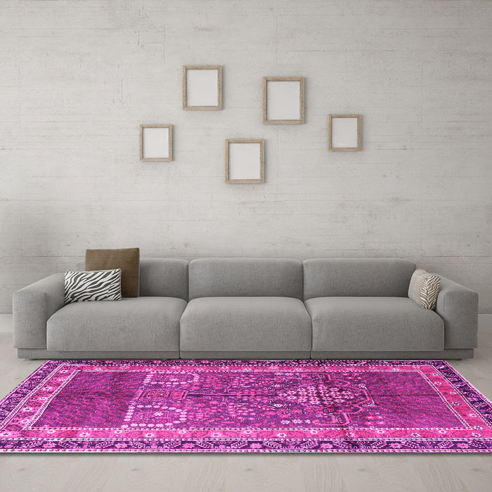 Machine Washable Persian Pink Traditional Rug in a Living Room, wshtr1233pnk