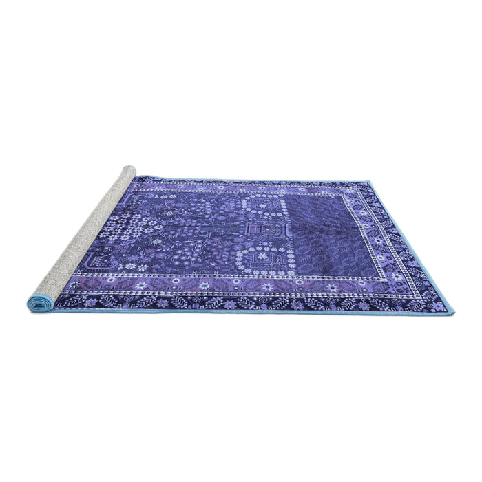 Sideview of Machine Washable Persian Blue Traditional Rug, wshtr1233blu