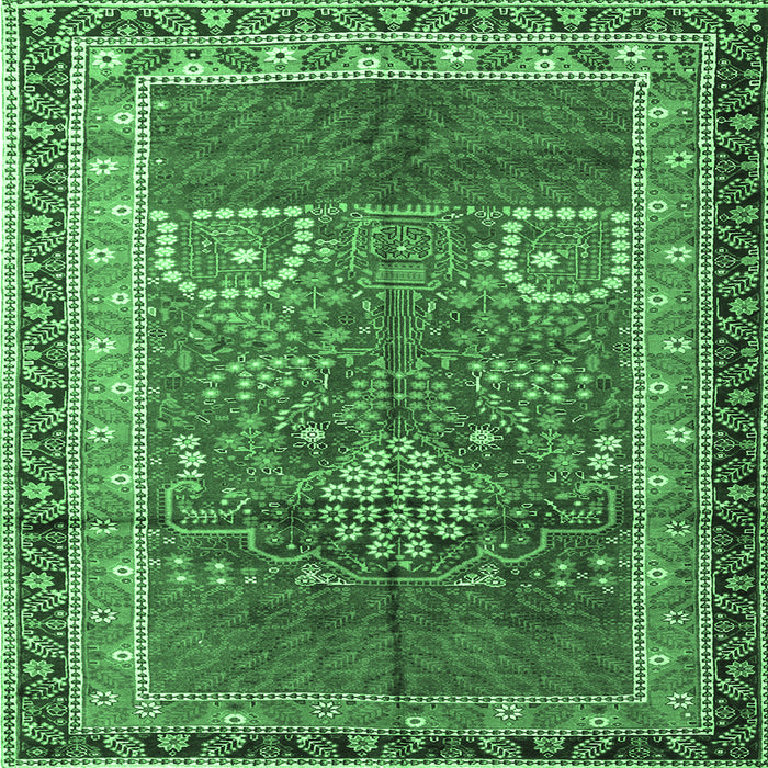 Square Machine Washable Persian Emerald Green Traditional Area Rugs, wshtr1233emgrn