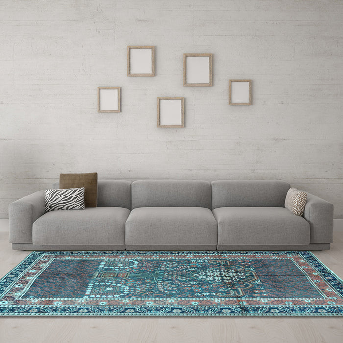 Machine Washable Persian Light Blue Traditional Rug in a Living Room, wshtr1233lblu