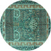 Round Machine Washable Persian Turquoise Traditional Area Rugs, wshtr1233turq