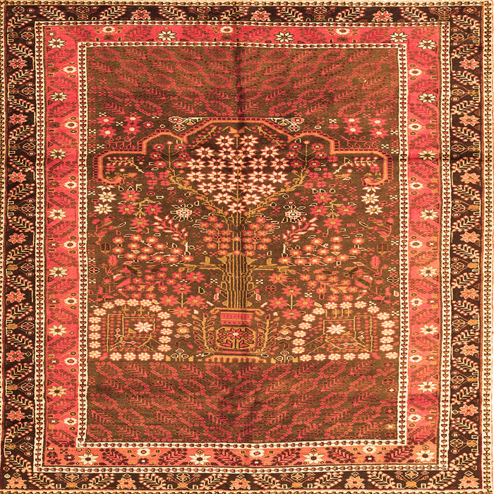 Round Machine Washable Persian Orange Traditional Area Rugs, wshtr1233org