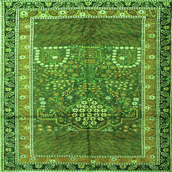 Round Machine Washable Persian Green Traditional Area Rugs, wshtr1233grn