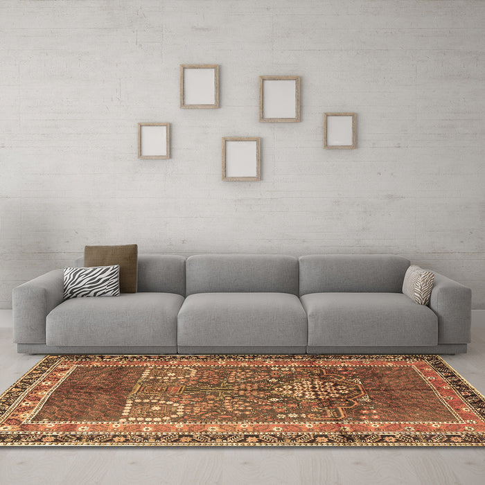 Machine Washable Persian Brown Traditional Rug in a Living Room,, wshtr1233brn