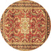 Round Machine Washable Persian Brown Traditional Rug, wshtr1234brn