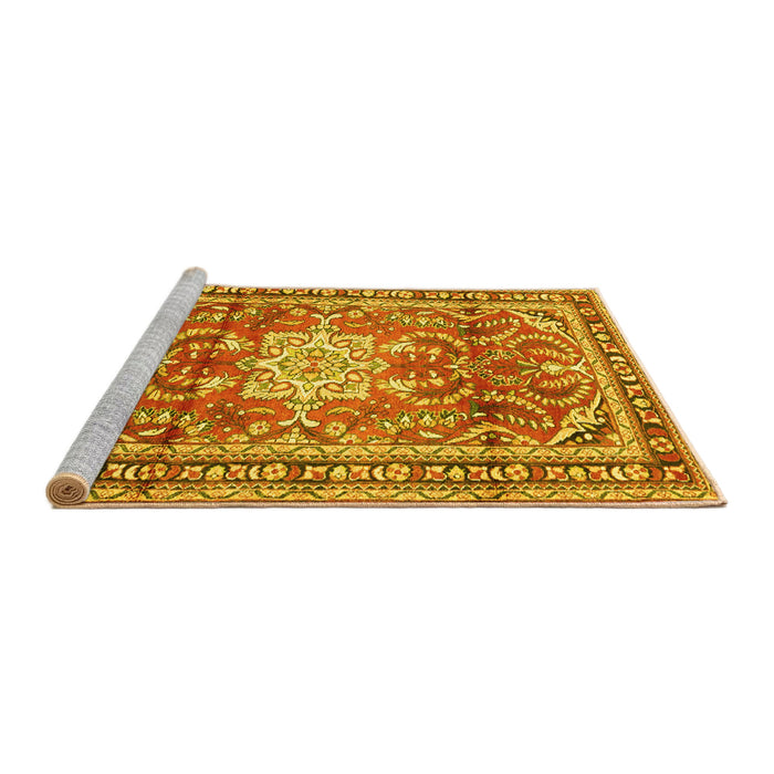 Sideview of Machine Washable Persian Yellow Traditional Rug, wshtr1234yw