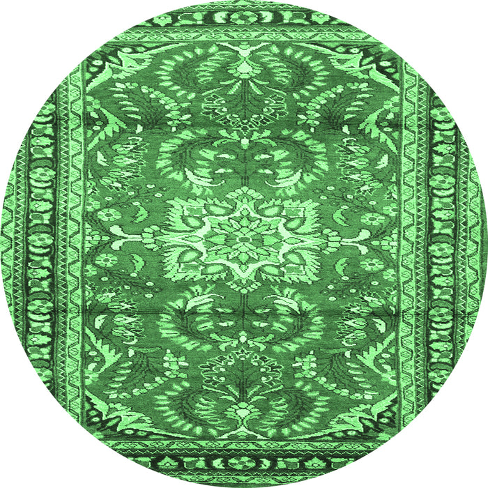 Round Machine Washable Persian Emerald Green Traditional Area Rugs, wshtr1234emgrn