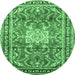 Round Machine Washable Persian Emerald Green Traditional Area Rugs, wshtr1234emgrn