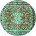 Round Machine Washable Persian Turquoise Traditional Area Rugs, wshtr1234turq