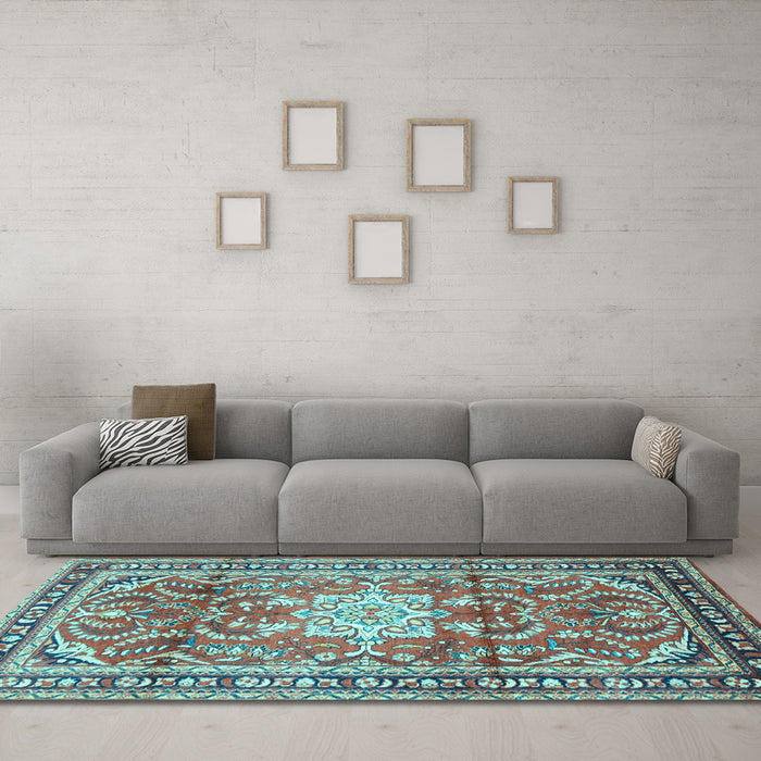 Machine Washable Persian Light Blue Traditional Rug in a Living Room, wshtr1234lblu