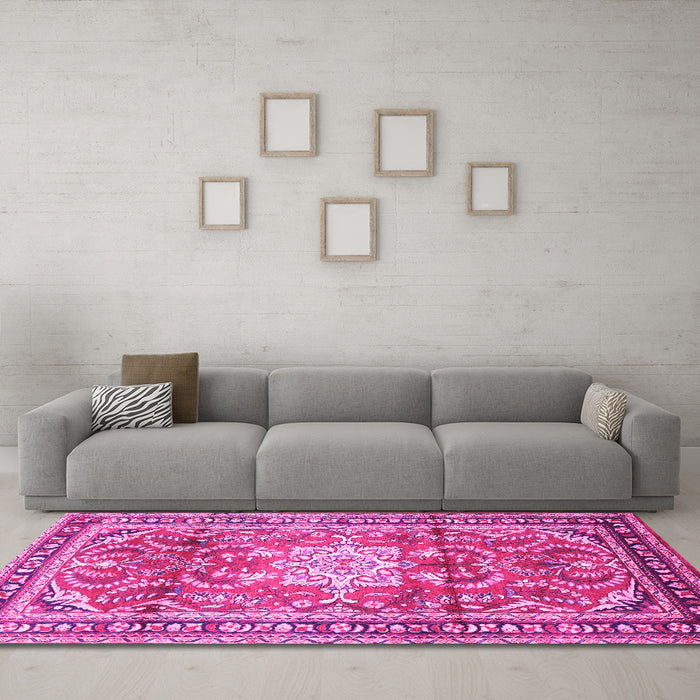 Machine Washable Persian Pink Traditional Rug in a Living Room, wshtr1234pnk