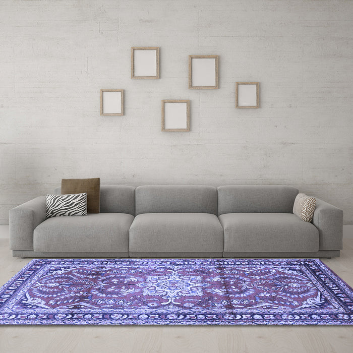 Machine Washable Persian Blue Traditional Rug in a Living Room, wshtr1234blu