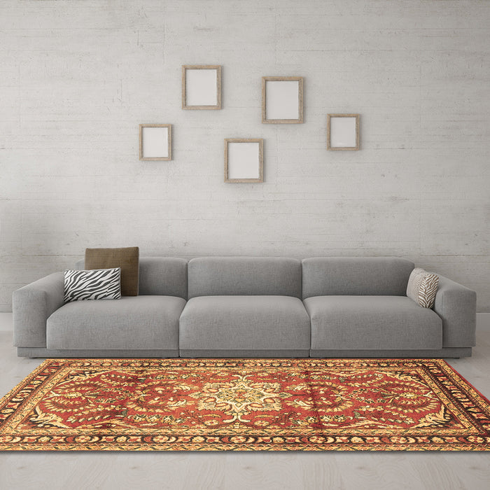 Machine Washable Persian Brown Traditional Rug in a Living Room,, wshtr1234brn
