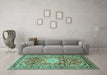 Machine Washable Persian Turquoise Traditional Area Rugs in a Living Room,, wshtr1234turq