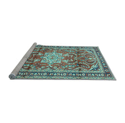 Sideview of Machine Washable Persian Light Blue Traditional Rug, wshtr1234lblu