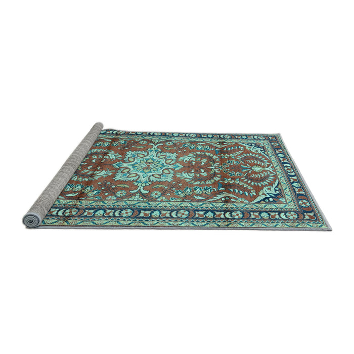 Sideview of Machine Washable Persian Light Blue Traditional Rug, wshtr1234lblu