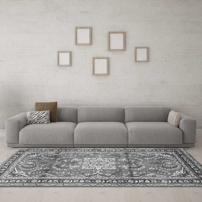 Machine Washable Persian Gray Traditional Rug in a Living Room,, wshtr1234gry