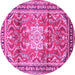 Round Machine Washable Persian Pink Traditional Rug, wshtr1234pnk